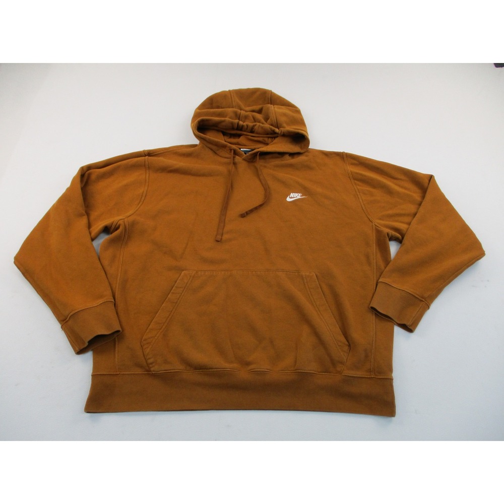 Nike Hoodie Mens XL Brown Sportswear Club Fleece Pullover Embroidered Logo